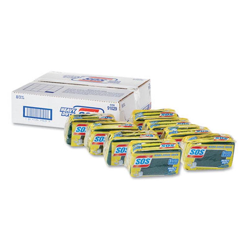 Heavy Duty Scrubber Sponge, 2.5 X 4.5, 0.9" Thick, Yellow-green, 3-pack, 24 Packs-carton