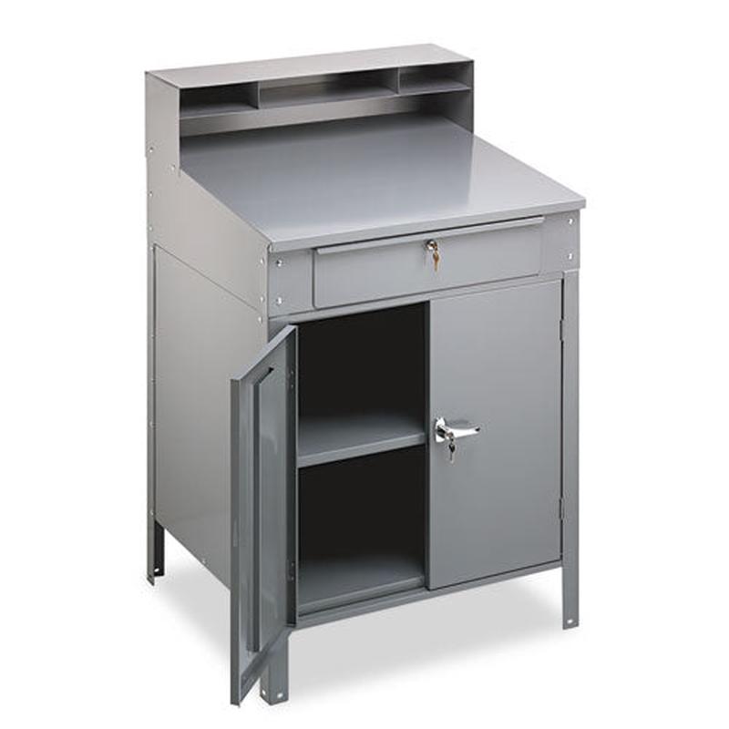 Steel Cabinet Shop Desk, 34.5w X 29d X 53h, Medium Gray