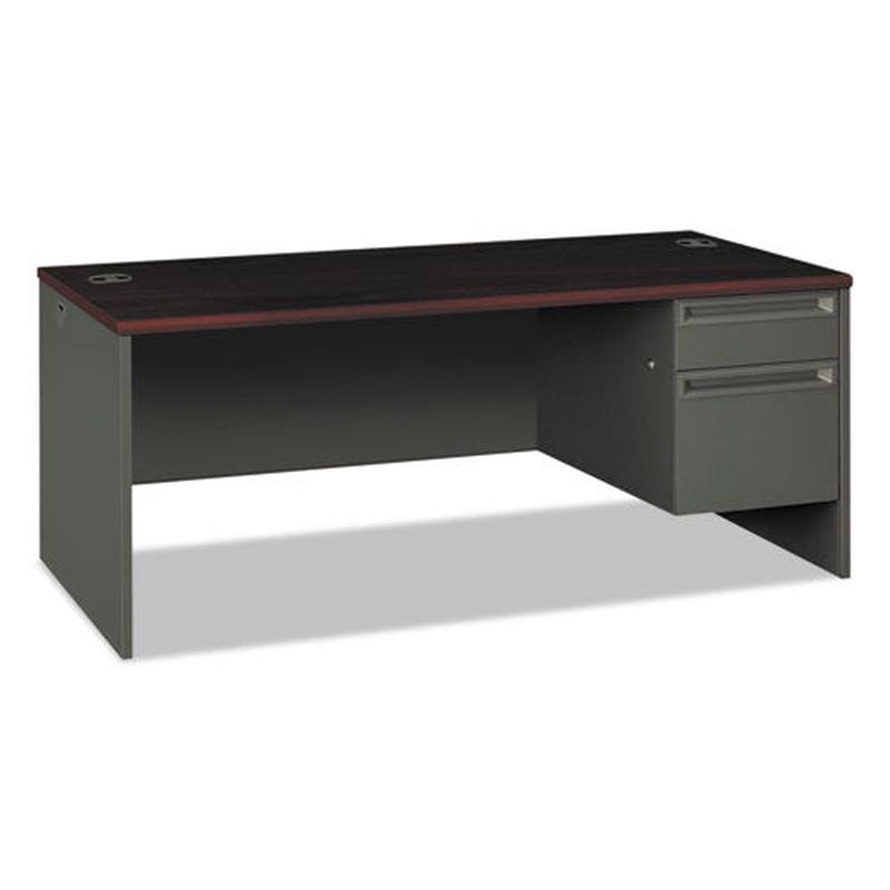 38000 Series Right Pedestal Desk, 72w X 36d X 29.5h, Mahogany-charcoal