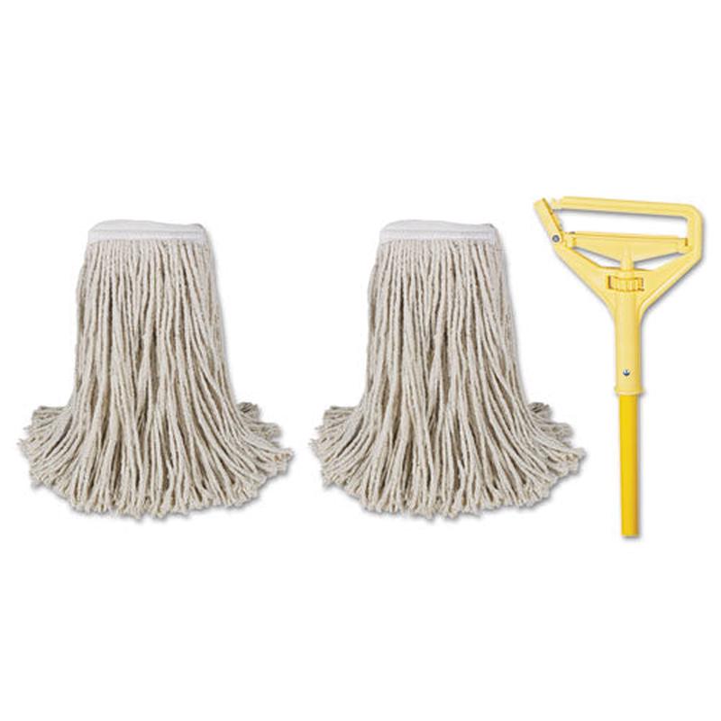 Cut-end Mop Kits, #24, Natural, 60" Metal-plastic Handle, Yellow
