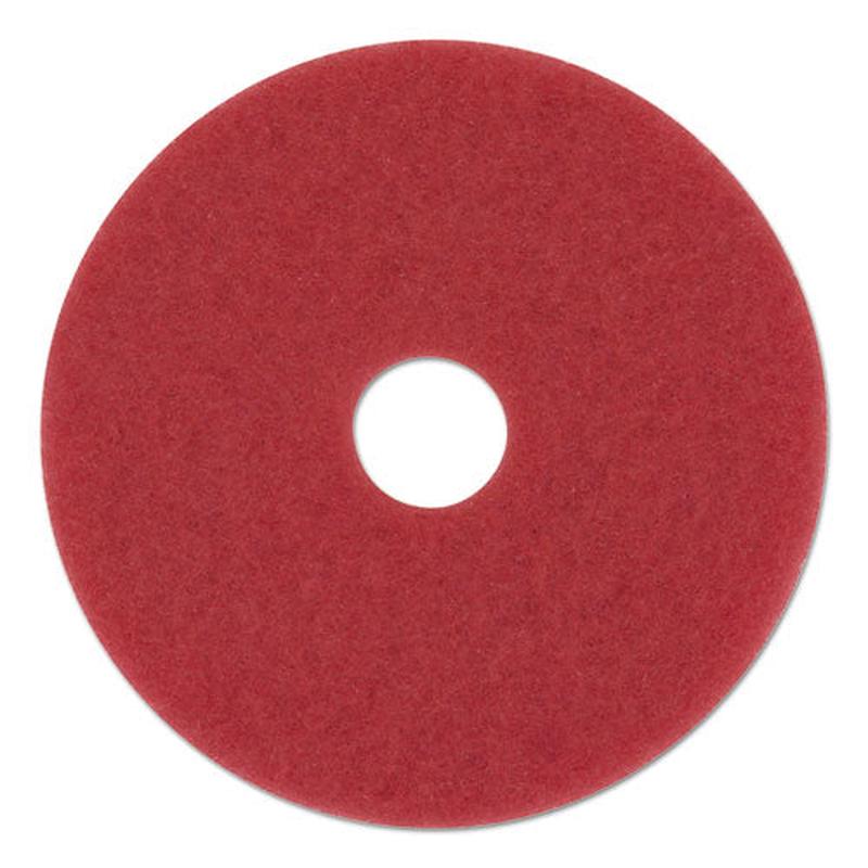 Buffing Floor Pads, 12" Diameter, Red, 5-carton