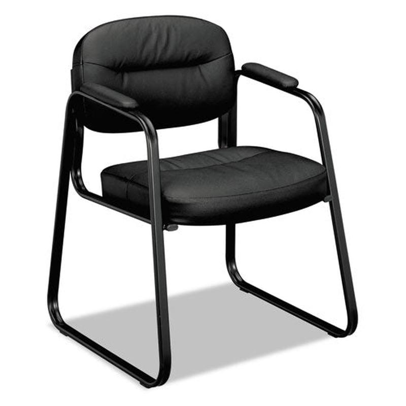 Hvl653 Leather Guest Chair, 22.25" X 23" X 32", Black Seat-black Back, Black Base