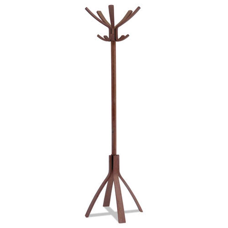 Caf Wood Coat Stand, Ten Peg-five Hook, 21.67w X 21.67d X 69.33h, Espresso Brown