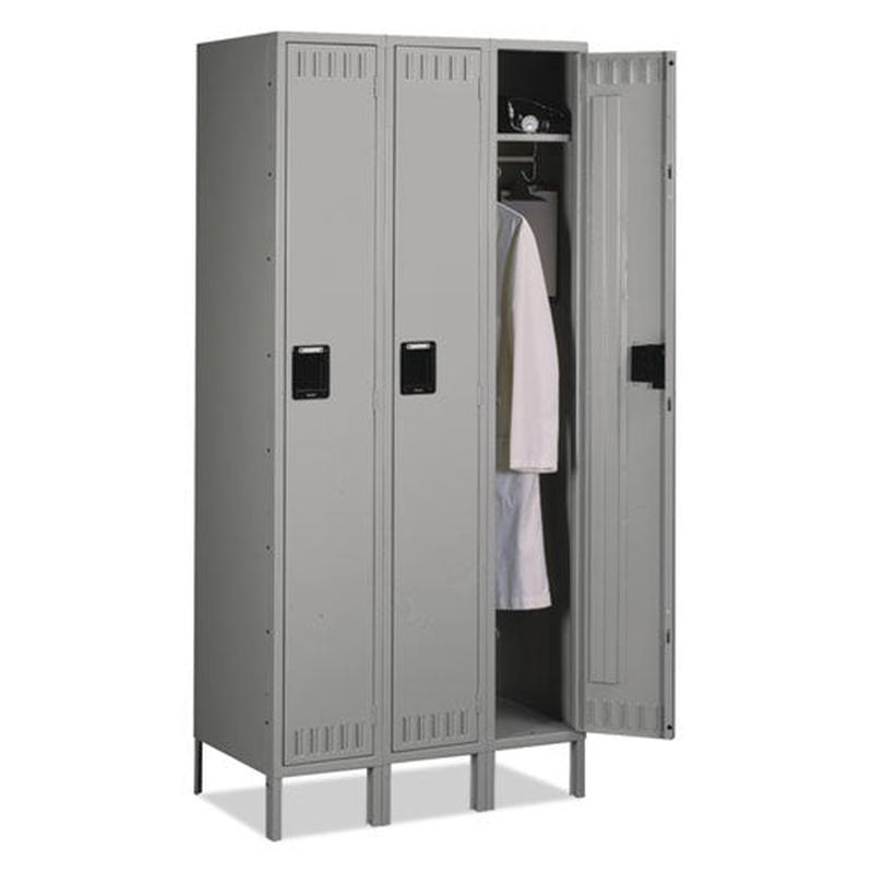 Single Tier Locker With Legs, Three Units, 36w X 18d X 78h, Medium Gray