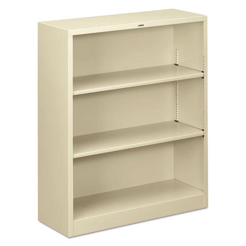 Metal Bookcase, Three-shelf, 34-1-2w X 12-5-8d X 41h, Putty