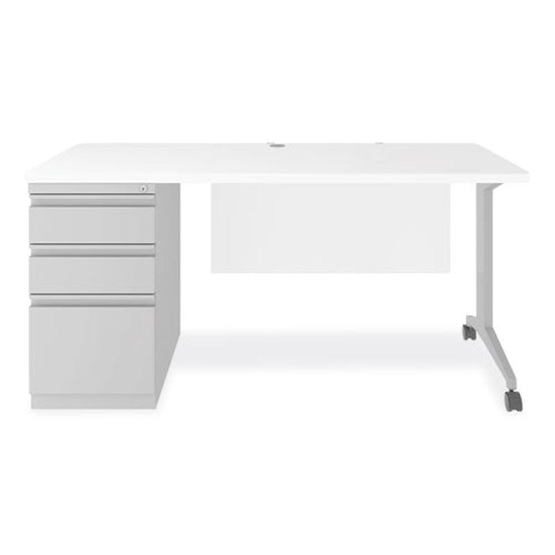 Modern Teacher Series Left Pedestal Desk, 60" X 24" X 28.75", White/silver