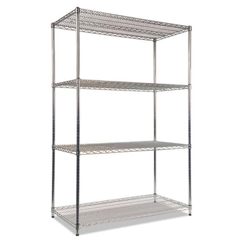 Nsf Certified Industrial 4-shelf Wire Shelving Kit, 48w X 24d X 72h, Silver